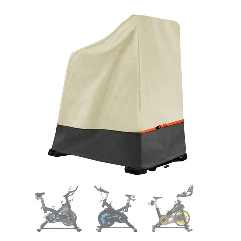 Aaaspark Exercise Bike Cover Waterproof â€“ Heavy Duty Oxford Indoor/Outdoor Stationary Bike Protector, Beige Grey Two-Tone Design, Dustproof Fit for Upright & Spin Bikes up to 48.8"L x 22.8"W x 46"H - Image 1